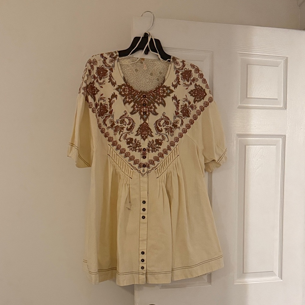 Free People Cream Dress with Brown Detailing